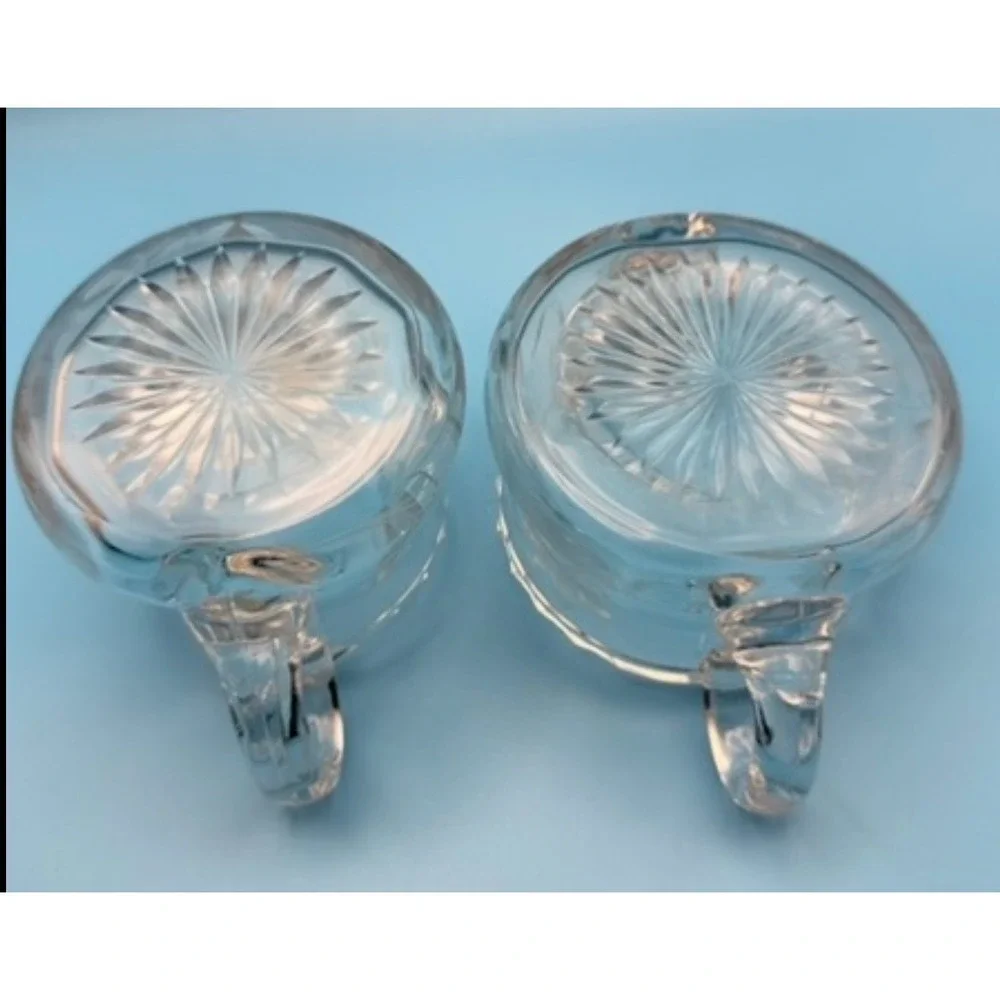 Vintage Etched Glass Creamer and Sugar Bowl Set Manganese Glow Starburst Base